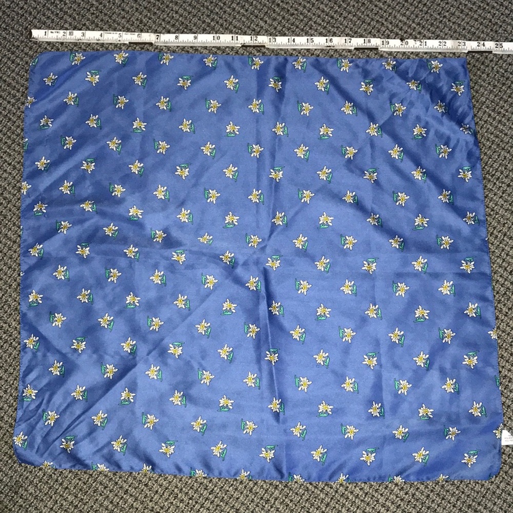 Silky Blue Floral Square Scarf - Lightweight Women’s 23”